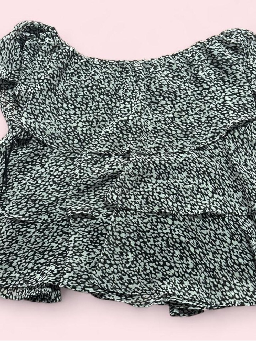Express Mint and Black Ruffle Off-Shoulder Top